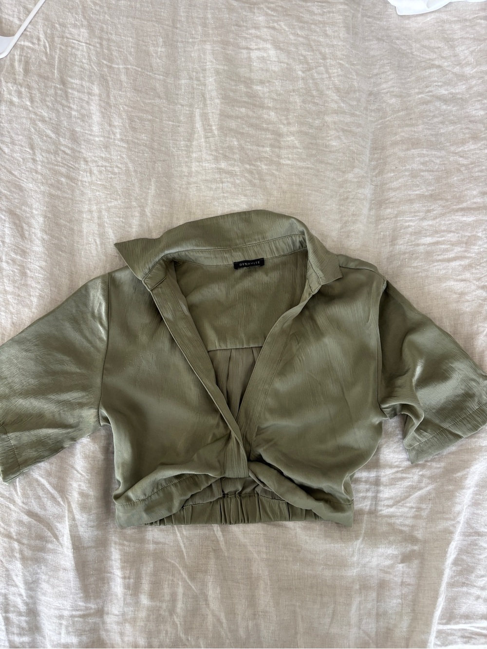 Dynamite Olive Green Collared V-Neck Blouse